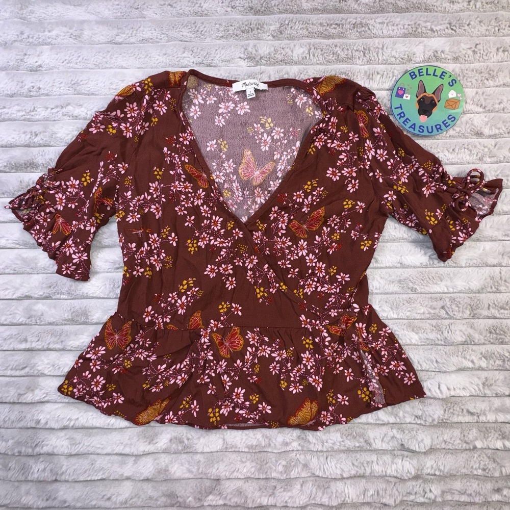 Madewell Shirt Women's 2 Butterfly Floral V-Neck Wrap Top Y2K 90s Girlcore Fairy